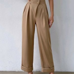 High waist plicated detail wide leg pants
